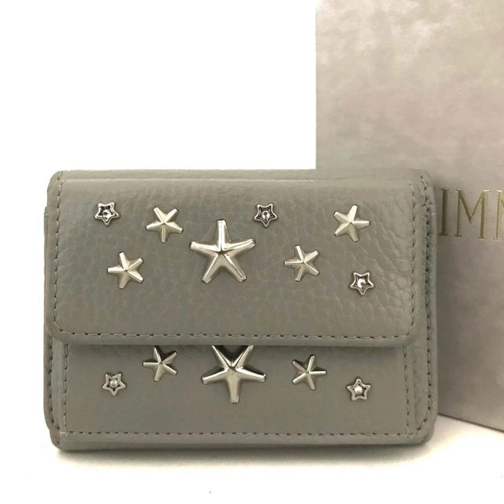 💫Jimmy Choo Compact Gray Wallet with Silver Star Studs💫